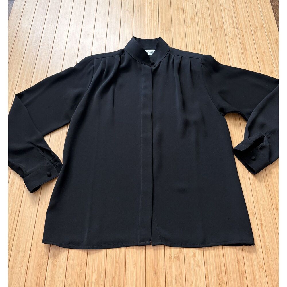 Yves St Clair Women's Size 10 Black Button Down Blouse